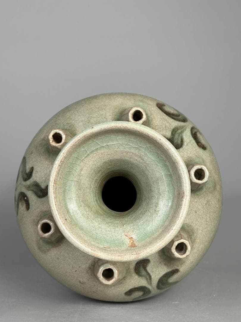 韓国美術　　高麗青磁　鉄絵花卉文六孔瓶　花瓶　華道具　古物 骨董　李朝　古朝鮮