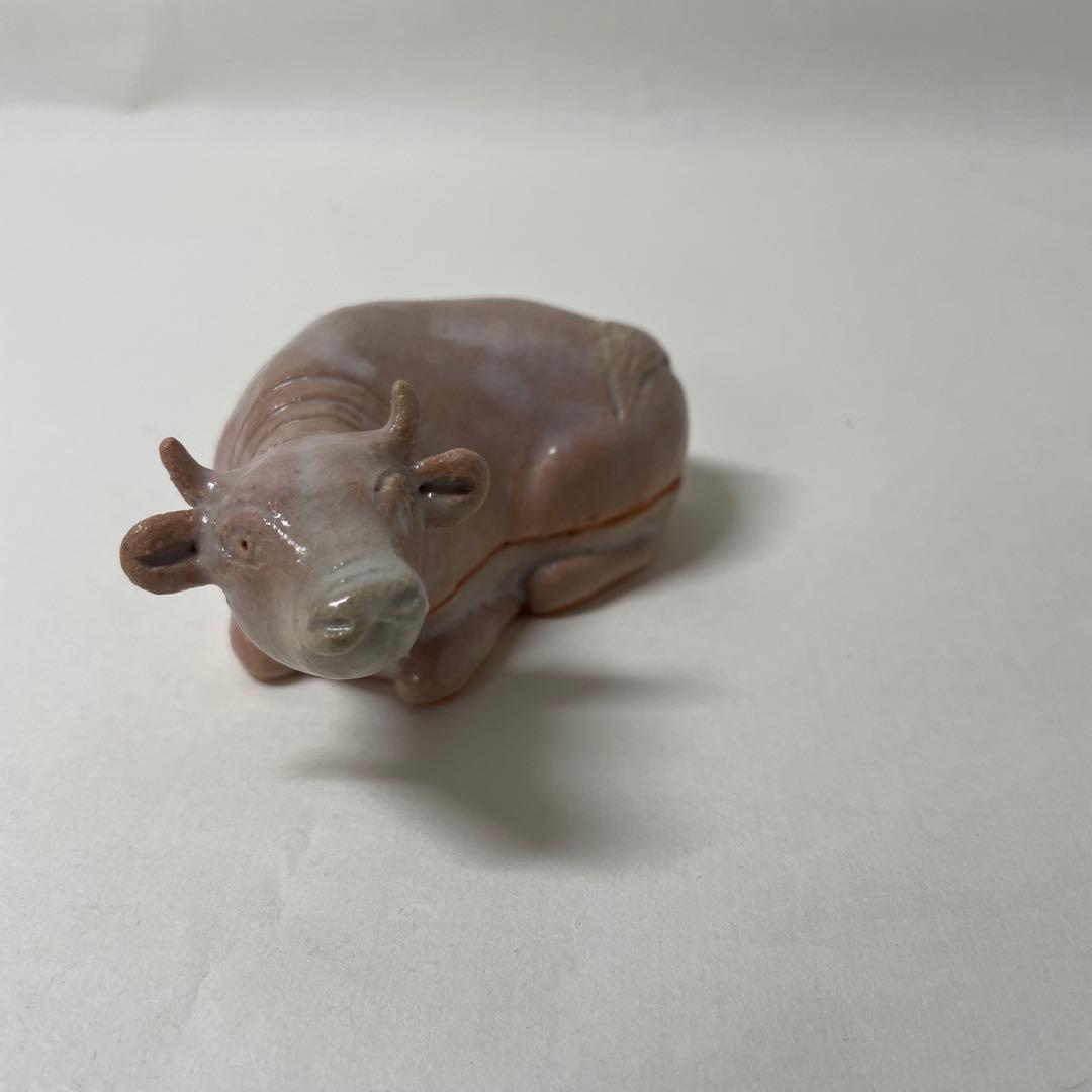 FD40⑦ 萩焼　岡田裕作　萩干支香合　「丑」 共箱