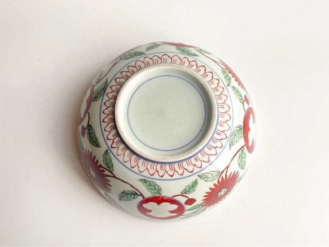 骨董　アンティーク　古伊万里　型物古伊万里　赤絵　色絵　窓絵　花文様　鉢　菓子鉢