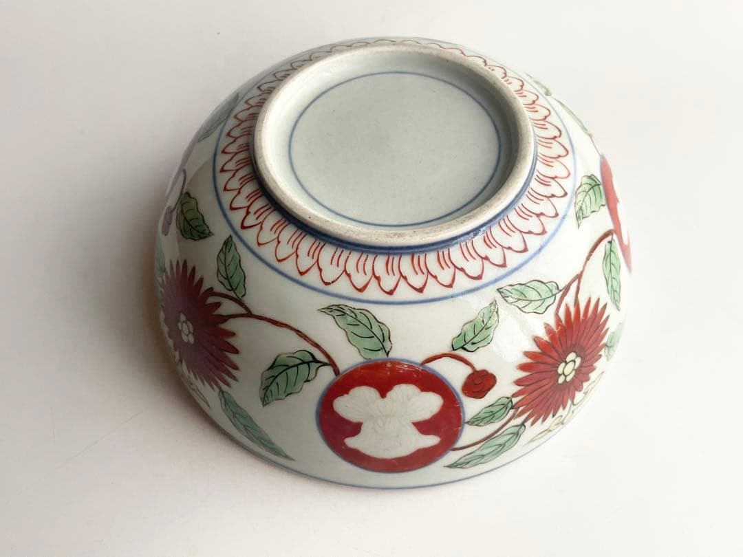 骨董　アンティーク　古伊万里　型物古伊万里　赤絵　色絵　窓絵　花文様　鉢　菓子鉢