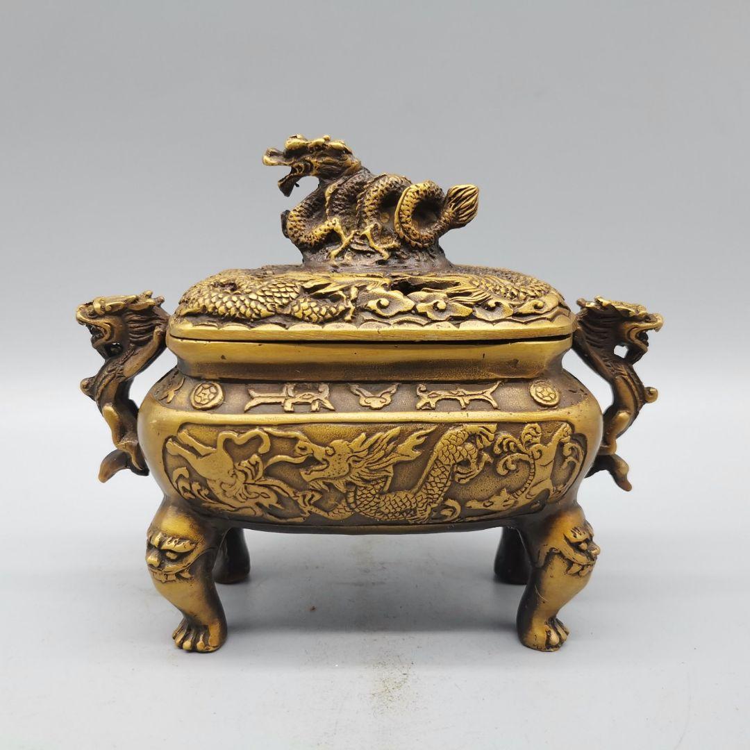銅器 香炉 竜紋香炉 檀香炉 鼎 香道具 茶道具装飾品 現代工芸品美術品 置物