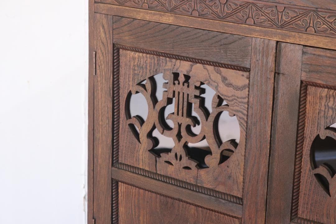 レトロ 小振り ガラスキャビネット 本箱 収納 ラック 引き出し 抽斗 2杯