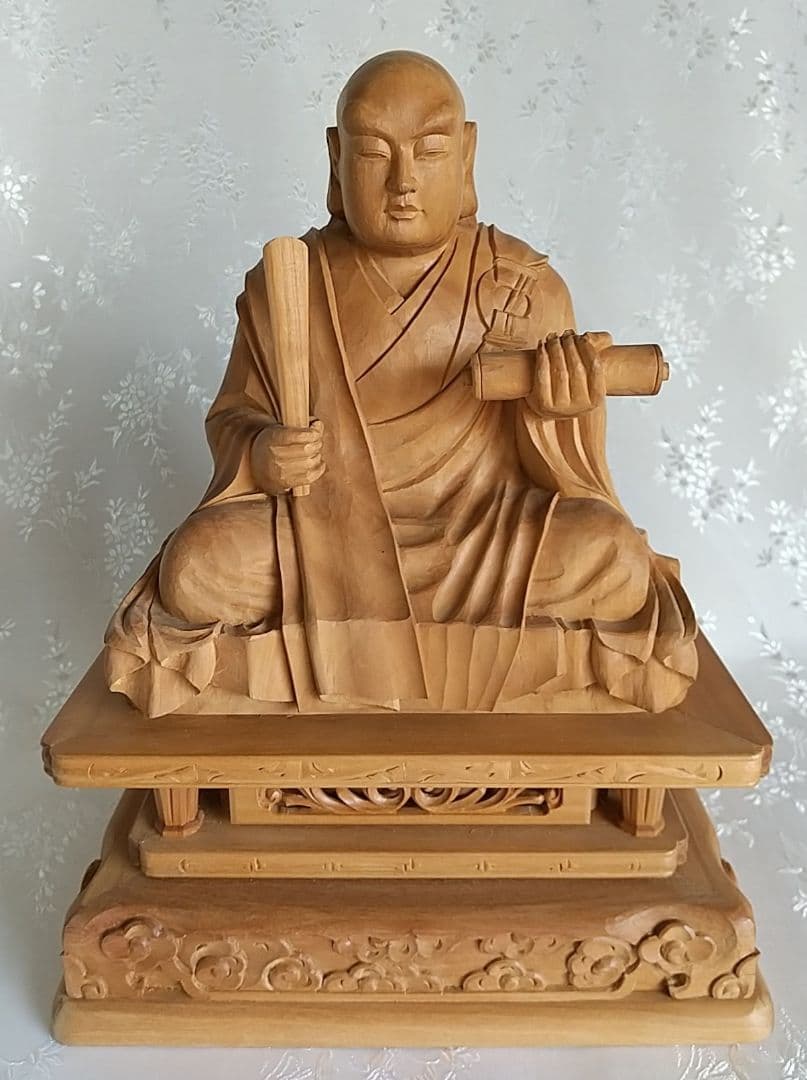 日蓮聖人坐像 3.5寸 #073 ◆白檀 木彫 仏像