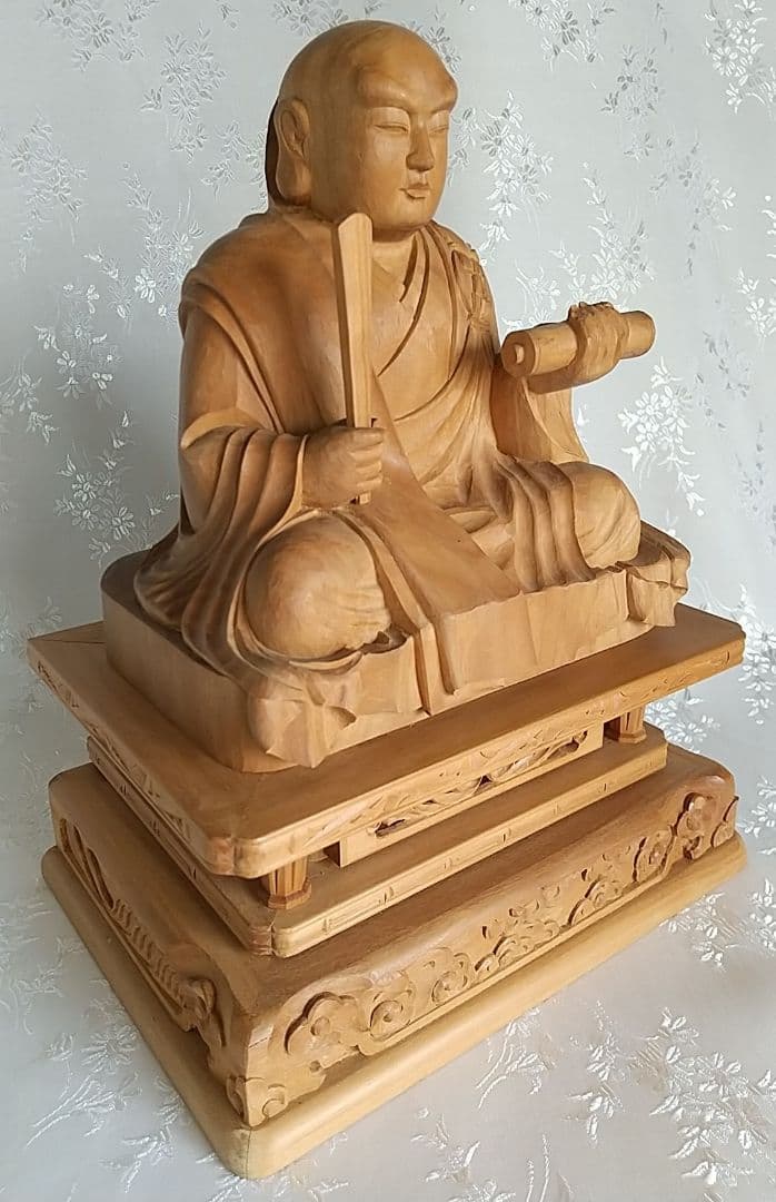 日蓮聖人坐像 3.5寸 #073 ◆白檀 木彫 仏像