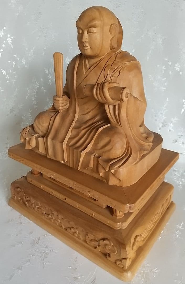 日蓮聖人坐像 3.5寸 #073 ◆白檀 木彫 仏像