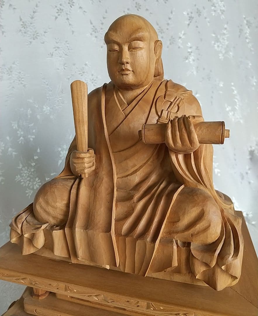 日蓮聖人坐像 3.5寸 #073 ◆白檀 木彫 仏像