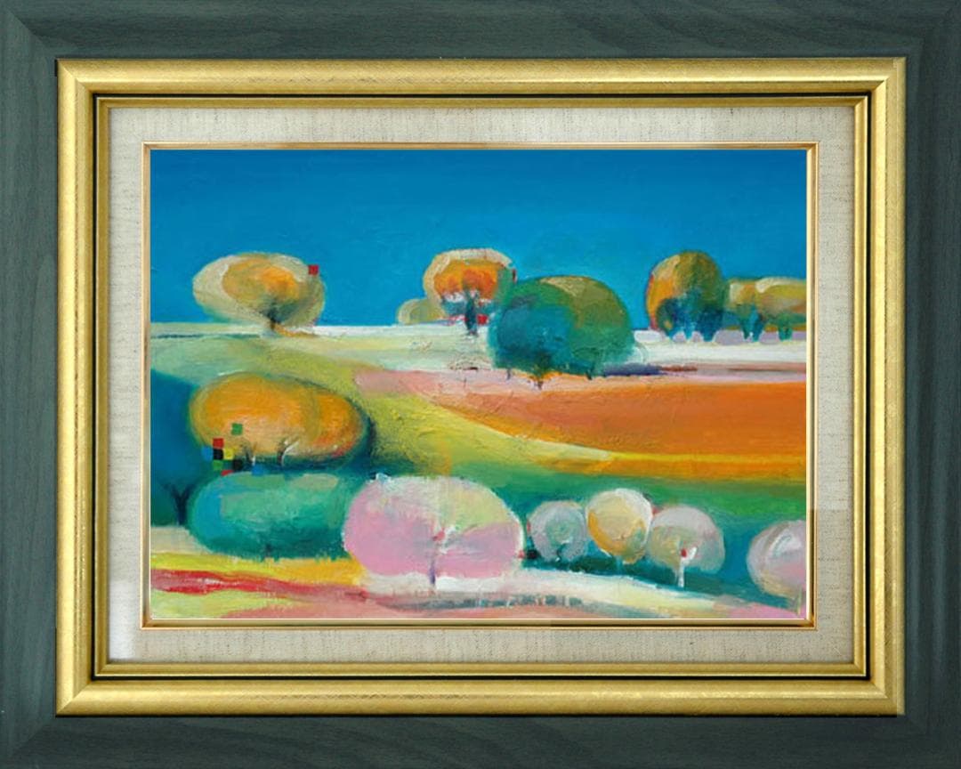 油絵 菅家令子 絵 絵画 インテリア 額付(白) uF6-110809 風景