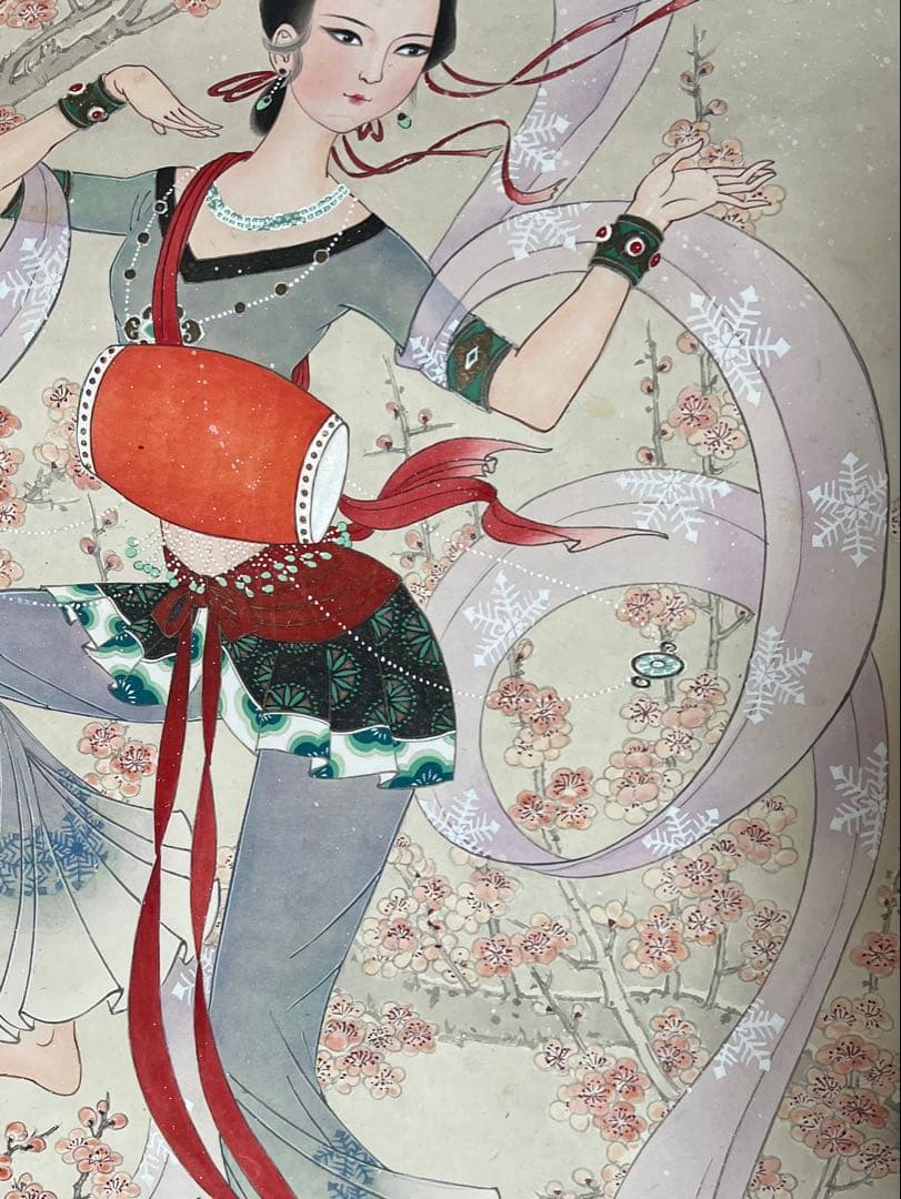 まくり　中国画 馬毅［天女ノ図］紙本　肉筆！