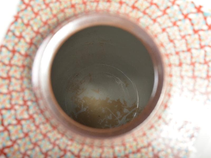 九谷焼　山田義明作　色絵　花図　花瓶　共箱　G R4611C