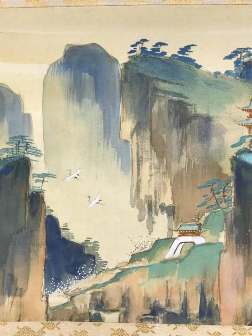 【真作】山口玲煕/蓬莱山図/山水図/祝事山水図/横物/掛軸/名家伝来AD-667