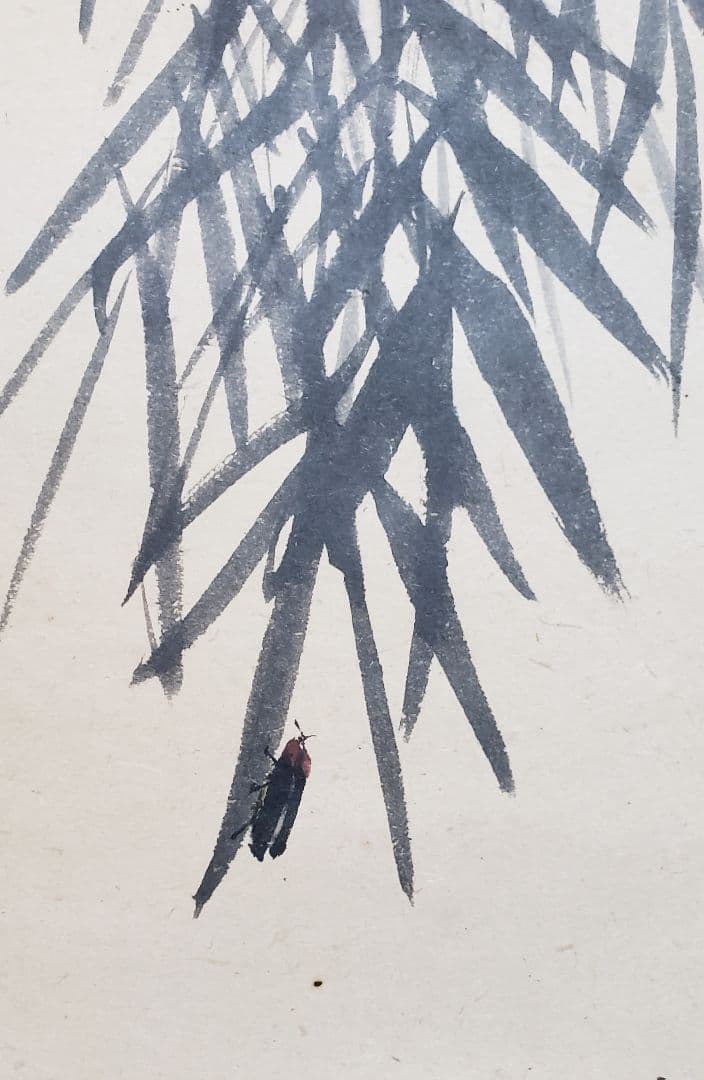 【孟宗竹に蛍図】渡辺公観 2544 ホタル　掛け軸　肉筆