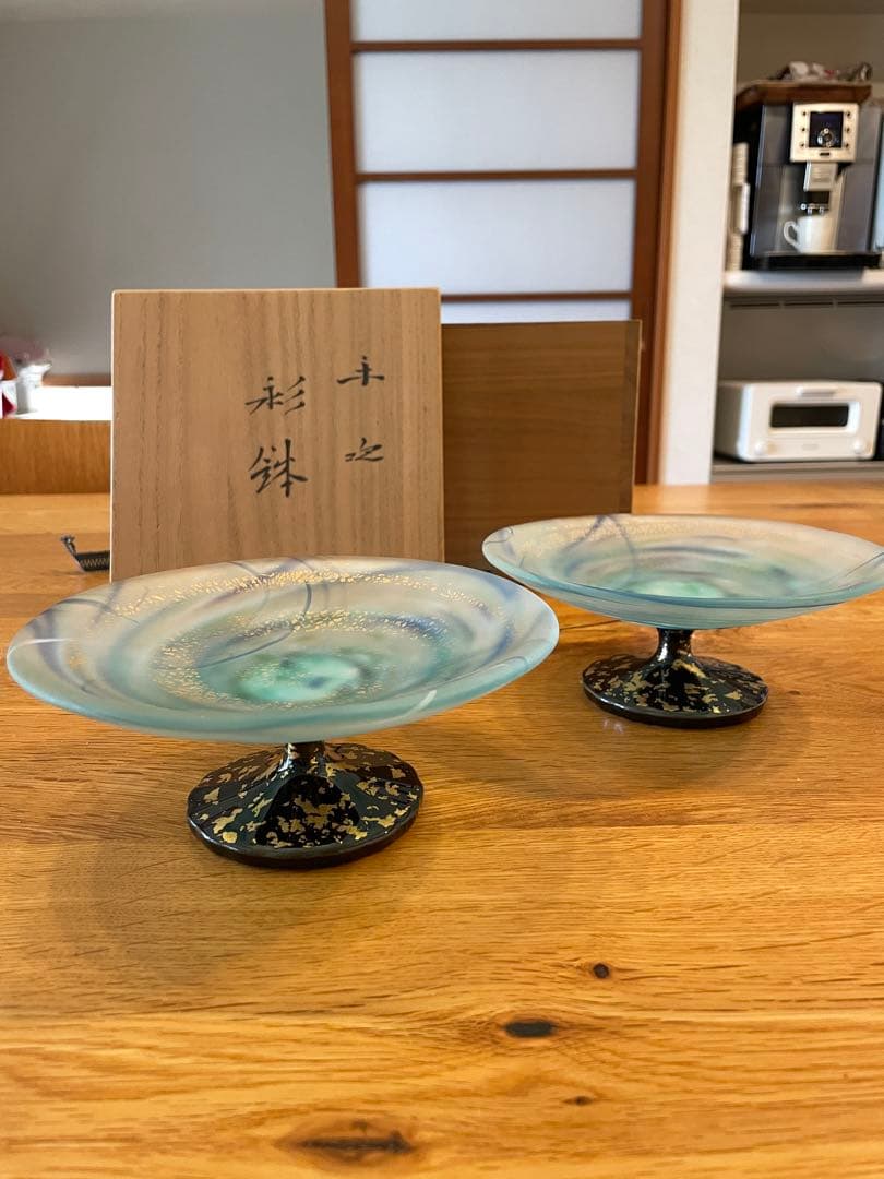 極上品　藤田喬平　手吹ガラス　金箔　彩鉢　一対