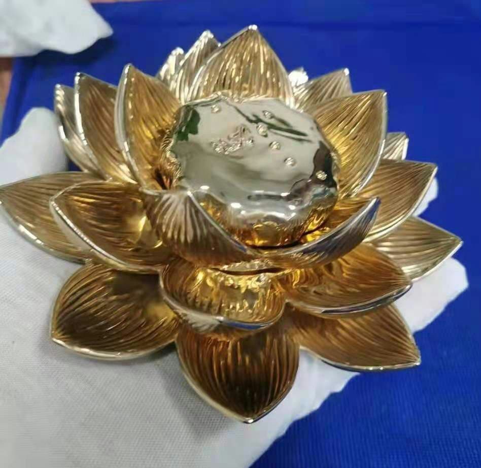 チベット密教法器 キンレンカ 真鍮製 金蓮花 仏教美術 15cm