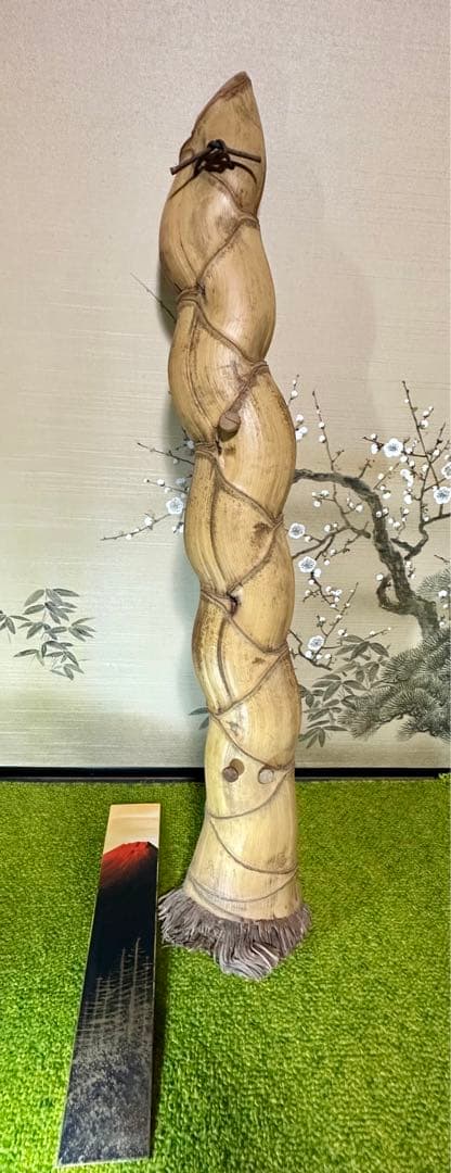 短冊掛け　亀甲竹製　赤富士短冊付き　茶道具