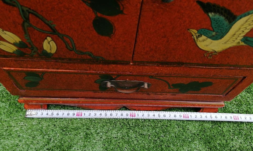 ヴィンテージ 花柄 小型木製箪笥　シノワズリ　漆塗り　アジアン　李朝　チェスト