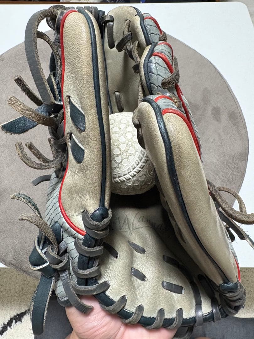 あ*き様 Wilson 軟式野球グローブ WTAH3200 グレー/ベージュ/赤