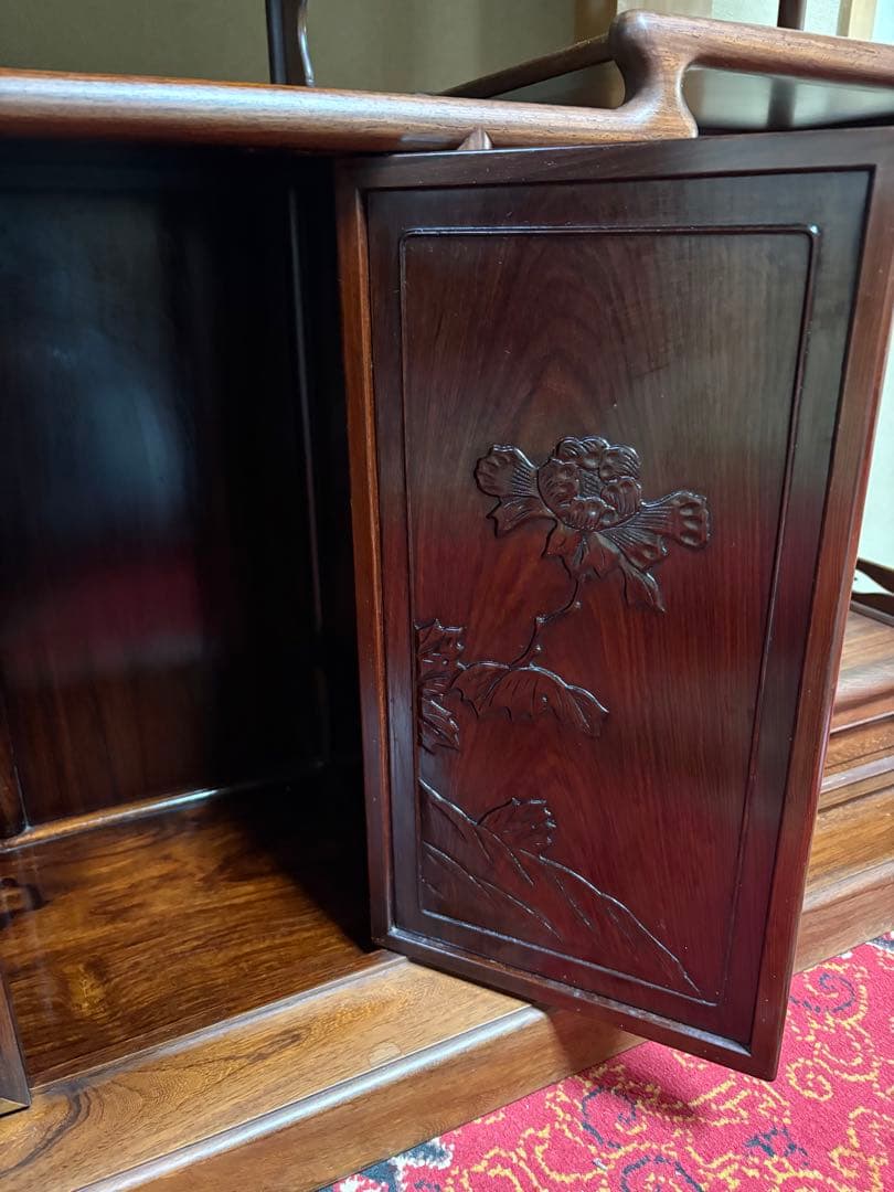 唐木　茶箪笥　茶棚　飾り棚　違い棚　引出し付き　レトロ　木製オープンシェルフ