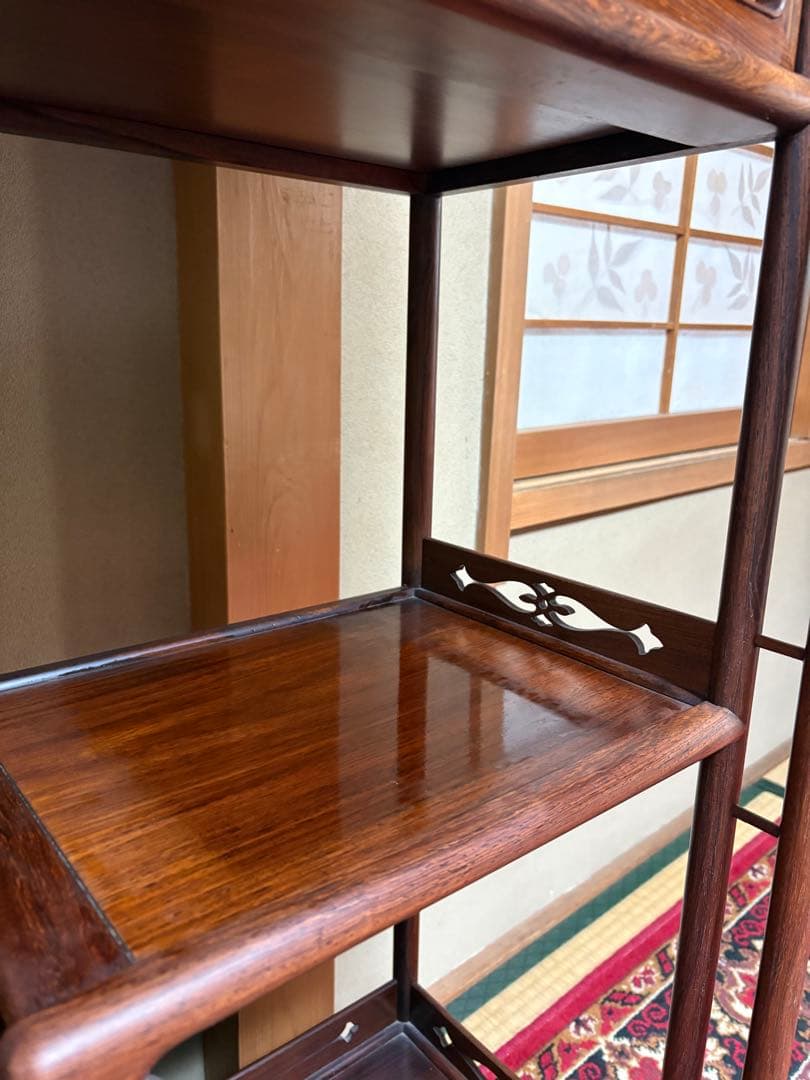 唐木　茶箪笥　茶棚　飾り棚　違い棚　引出し付き　レトロ　木製オープンシェルフ