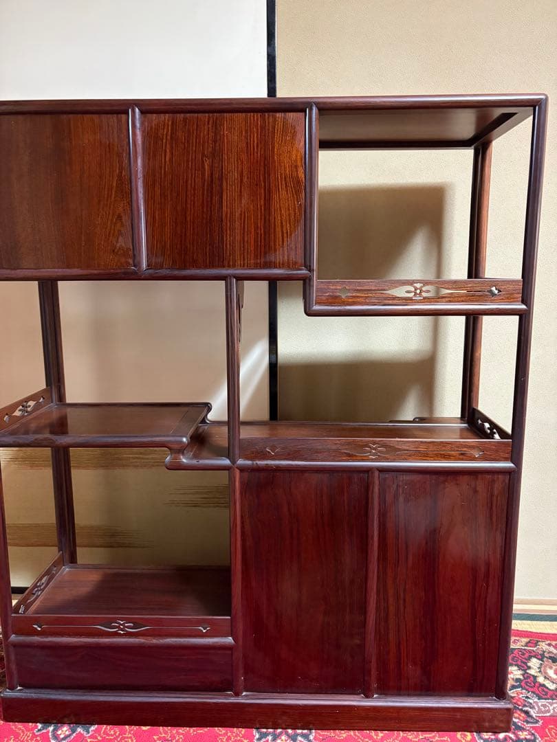 唐木　茶箪笥　茶棚　飾り棚　違い棚　引出し付き　レトロ　木製オープンシェルフ