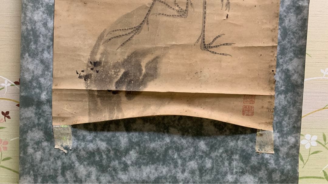 ⑦江戸時代？　雌雄双鶴之図　信香先生筆　古い水墨画　まくり　額入り可能