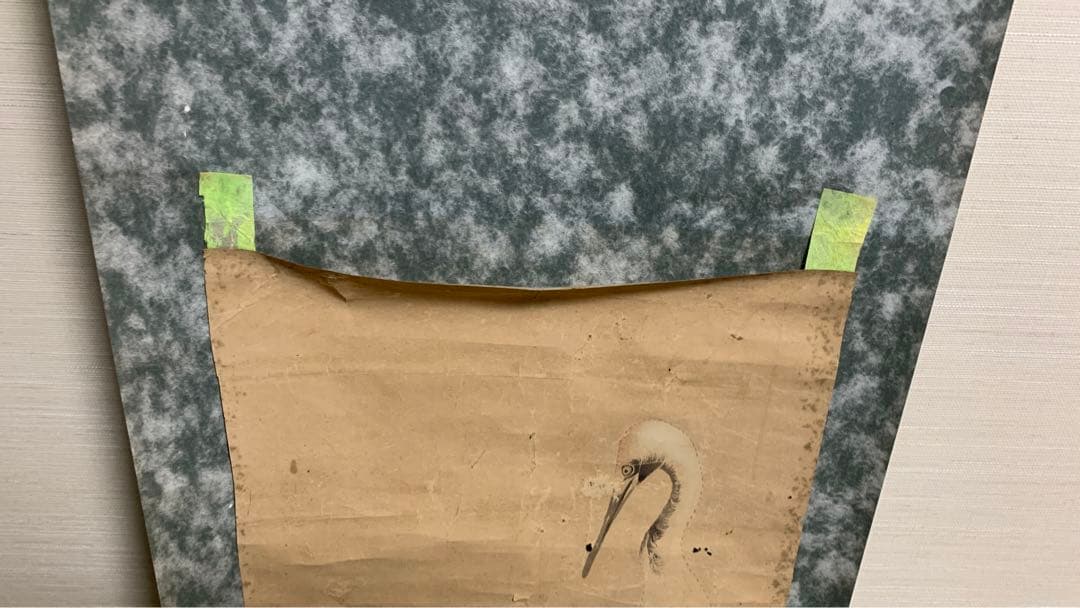 ⑦江戸時代？　雌雄双鶴之図　信香先生筆　古い水墨画　まくり　額入り可能