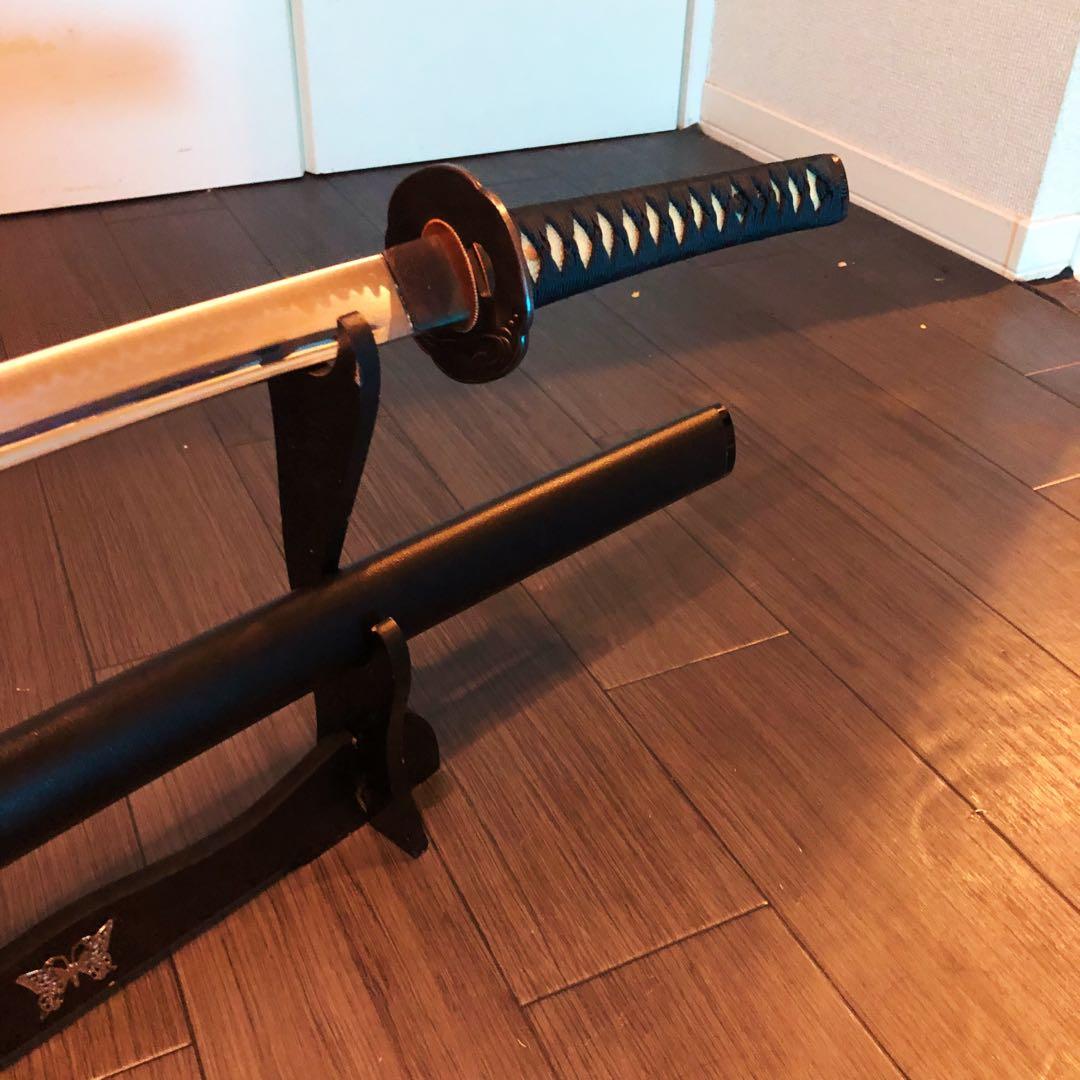 高級模造刀　居合刀　樋入り刀身　青緑拵え　亜合金刀身　名刀