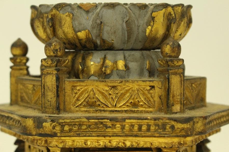 仏教美術 木彫 金彩 阿弥陀如来像 時代物 高35.5cm(A511)