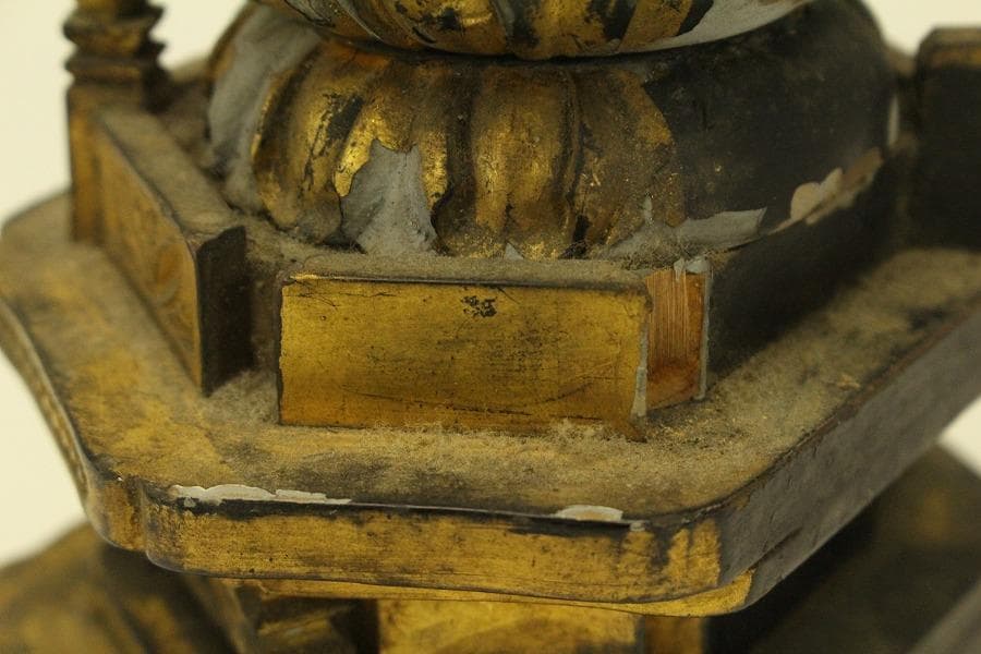 仏教美術 木彫 金彩 阿弥陀如来像 時代物 高35.5cm(A511)