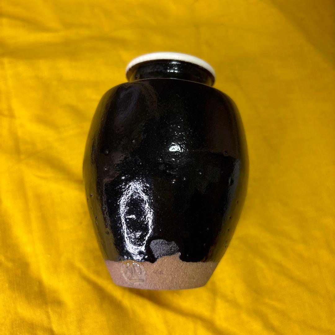 黑釉茶入 清水卯一 古美術 珍品 牙蓋 共箱 共布　仕服310