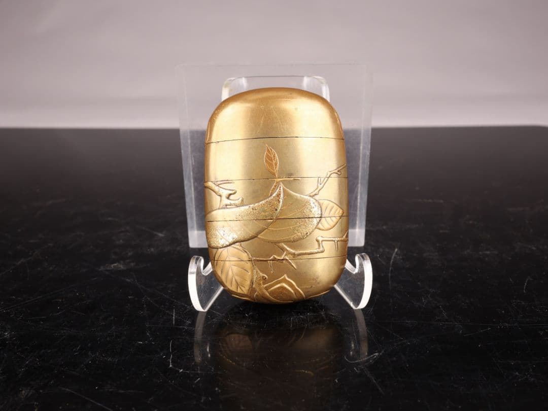 A346 【江戸時代】 金彩蒔絵印籠 枯柿文 ／時代の擦れあり！