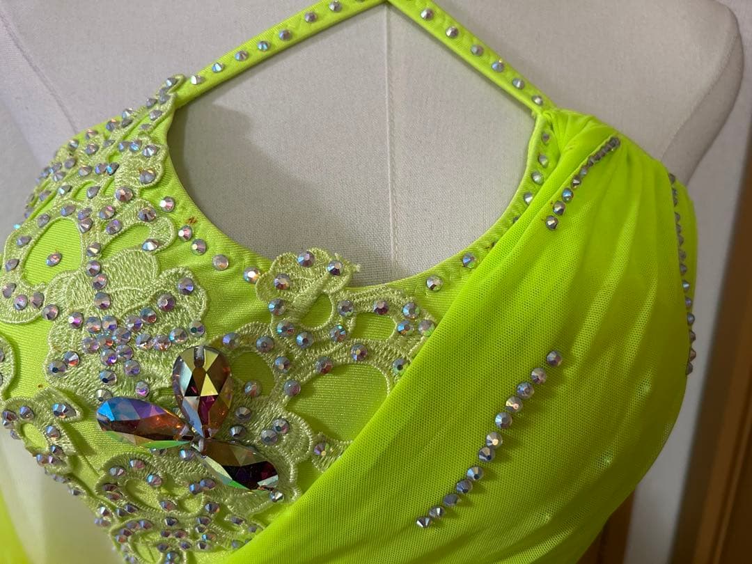 社交ダンス スタンダードドレス 蛍光イエロー・オレンジ 競技会