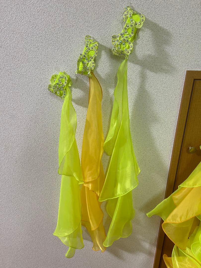 社交ダンス スタンダードドレス 蛍光イエロー・オレンジ 競技会