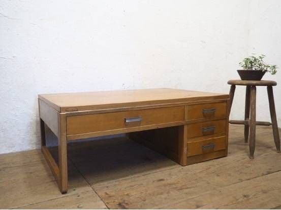 1141 ヴィンテージ　ロータイプの片袖机　文机　展示台　テーブル　レトロ　抽斗