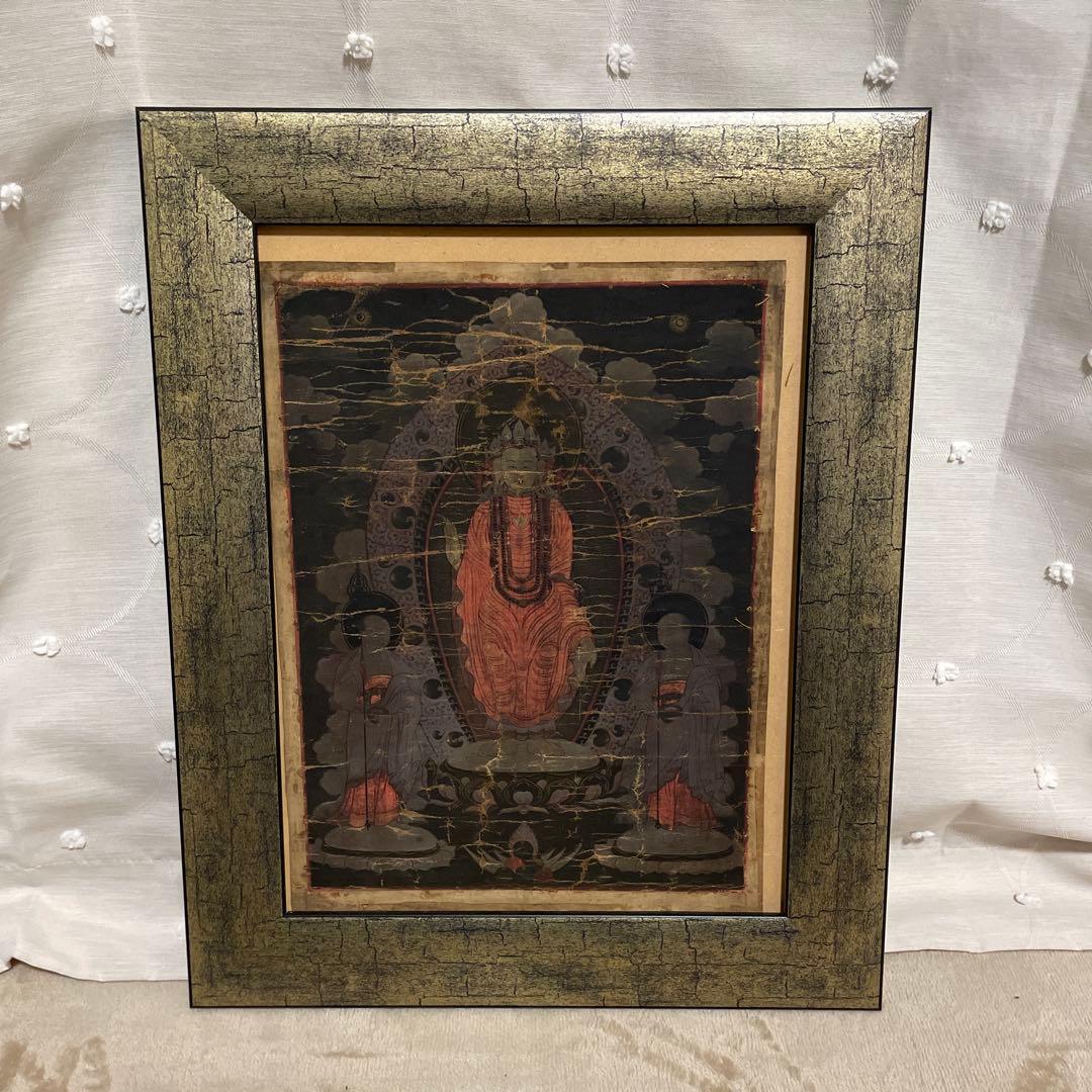 タンカ 仏画 肉筆 骨董　額付き