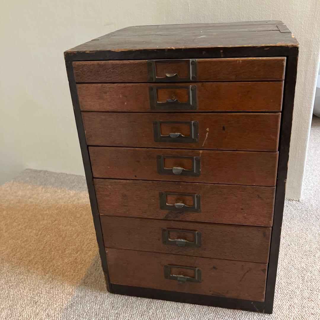 最終セール！古道具・木製引き出し式小物棚7段