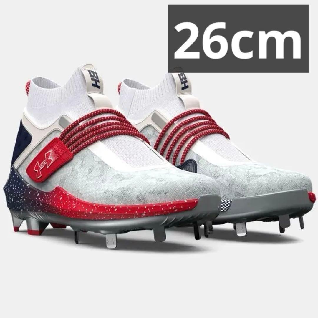 アンダーアーマー ベースボールスパイク 野球 金具 ハーパー8 ホワイト レッド