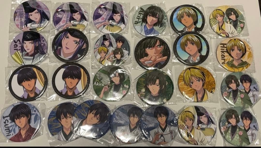 ヒカルの碁　花鳥風月　缶バッジ　進藤ヒカル　佐為　塔矢アキラ　ヒカルの碁展