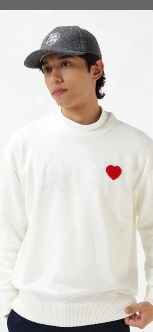 Jack Bunny!!天竺袋インターシャ クルーネックニットプルオーバー M