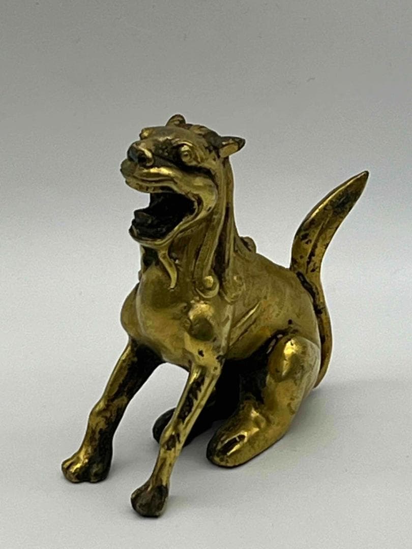 唐時代　金銅獅子 铜鎏金 唐物　金銅仏具 唐物　時代物　仏教用品(B-104②)