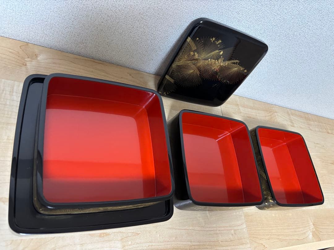 ３段重　輪島塗　沈金　招福枝　中谷耕一