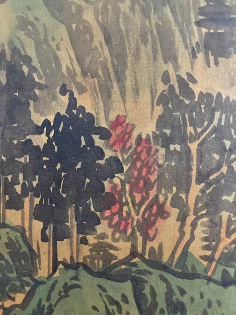 中国古美術 近時代 王鑑 水墨画 山水風景 巻物三尺 絹本 掛け軸 唐物 肉筆