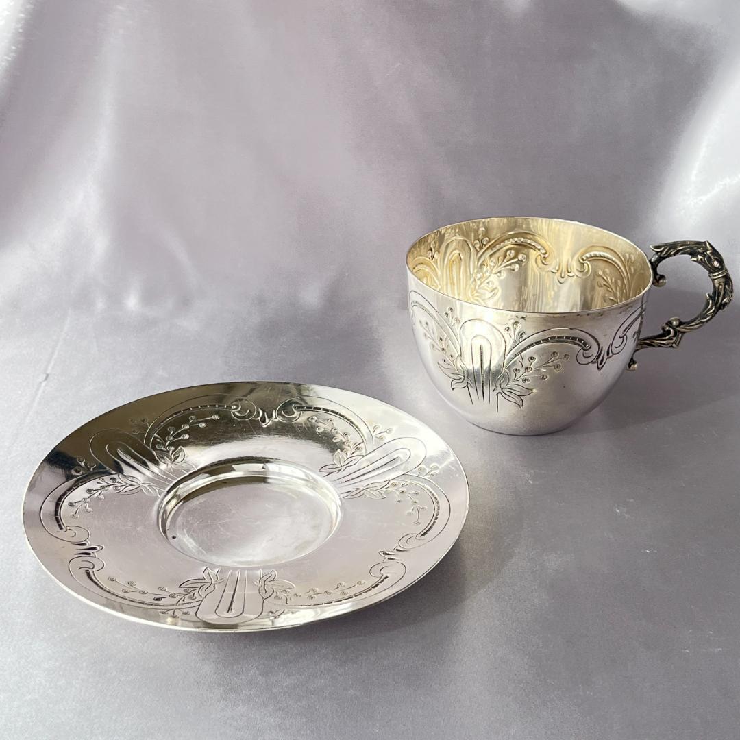 【仏蘭西】アールヌーボー カップ＆ソーサー 【シルバープレート】