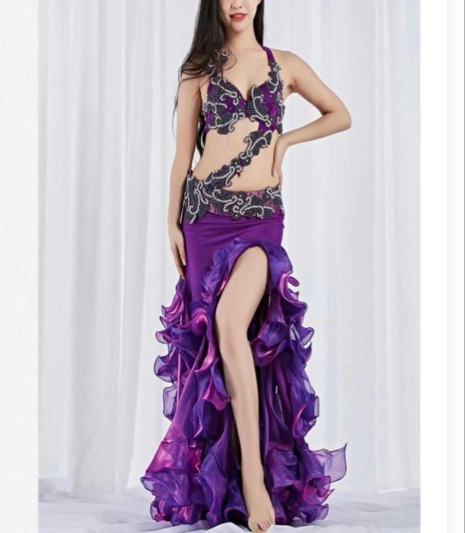 衣装　ベリーダンス セットアップ　Ｌサイズ　パープル