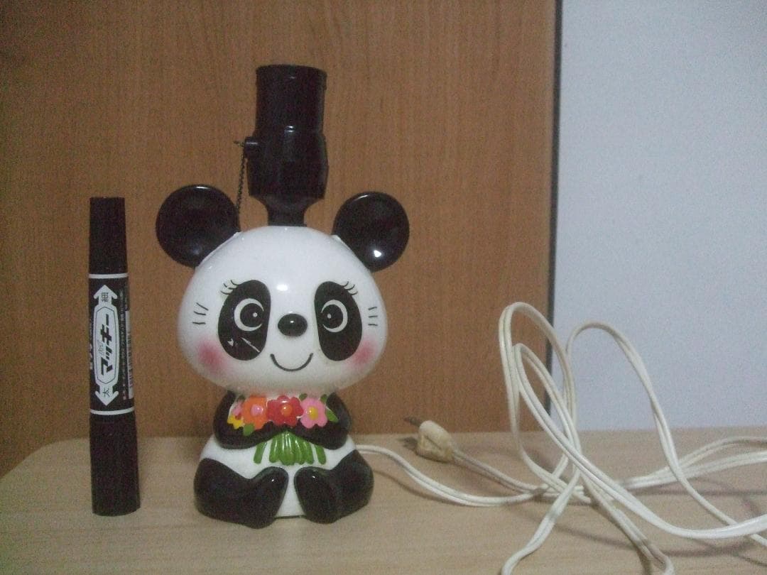 当時物★内藤ルネ★パンダ★シール付き★ 陶器製  電気スタンド