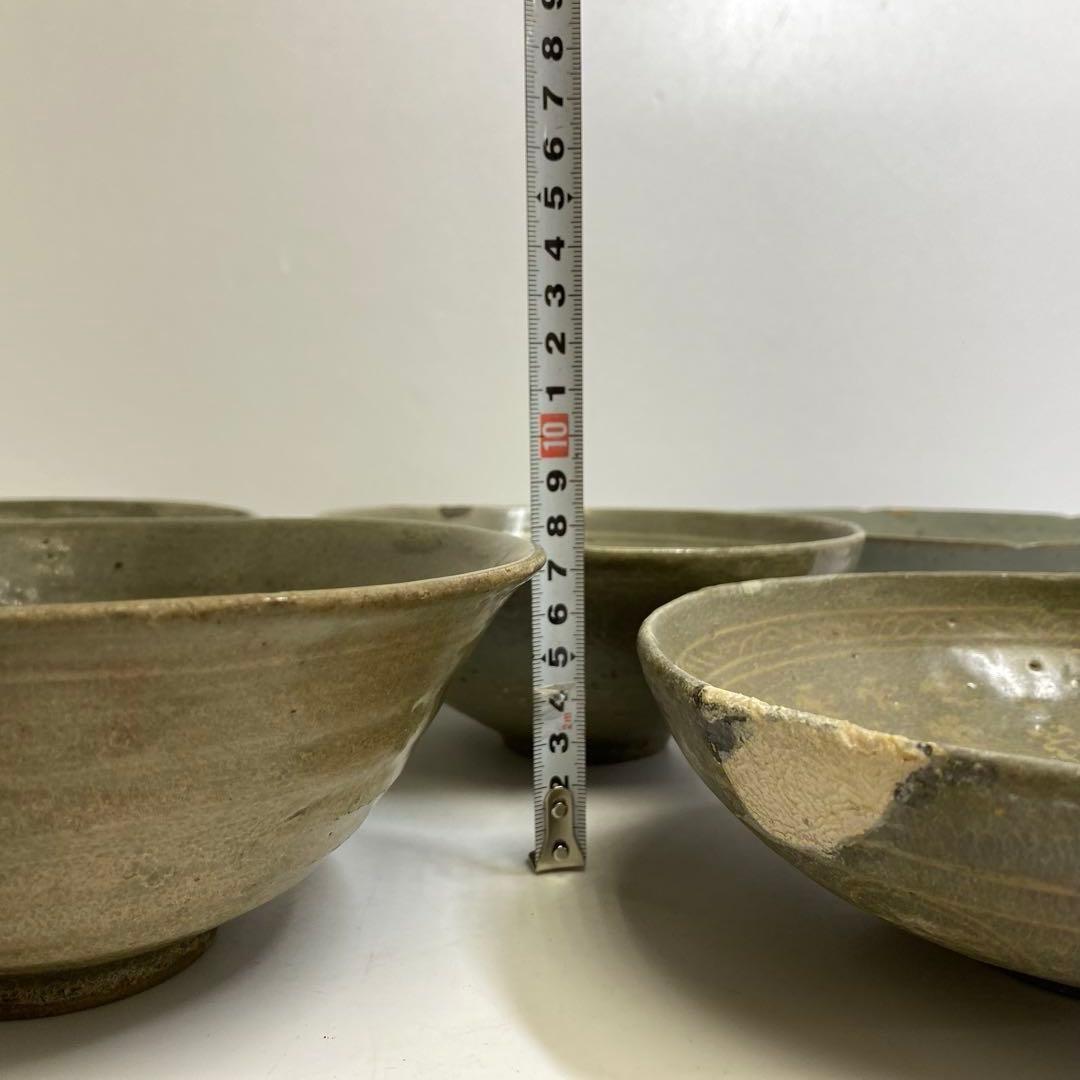 16世紀　高麗青磁　白泥象嵌鉢6点　トヒエ　東さ7-1227☆2F
