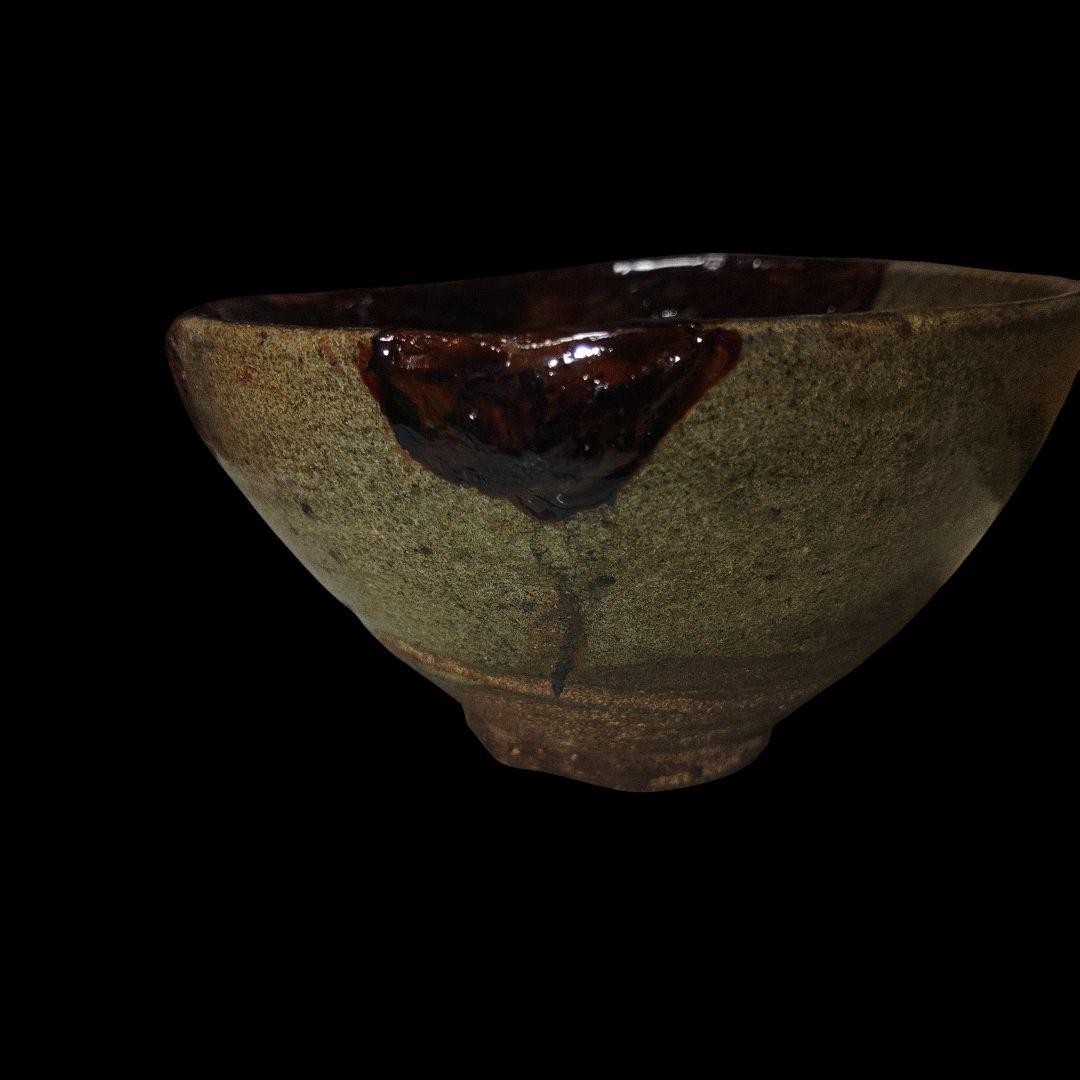 青唐津茶碗　漆継ぎ　三日月高台　茶道 木箱付き