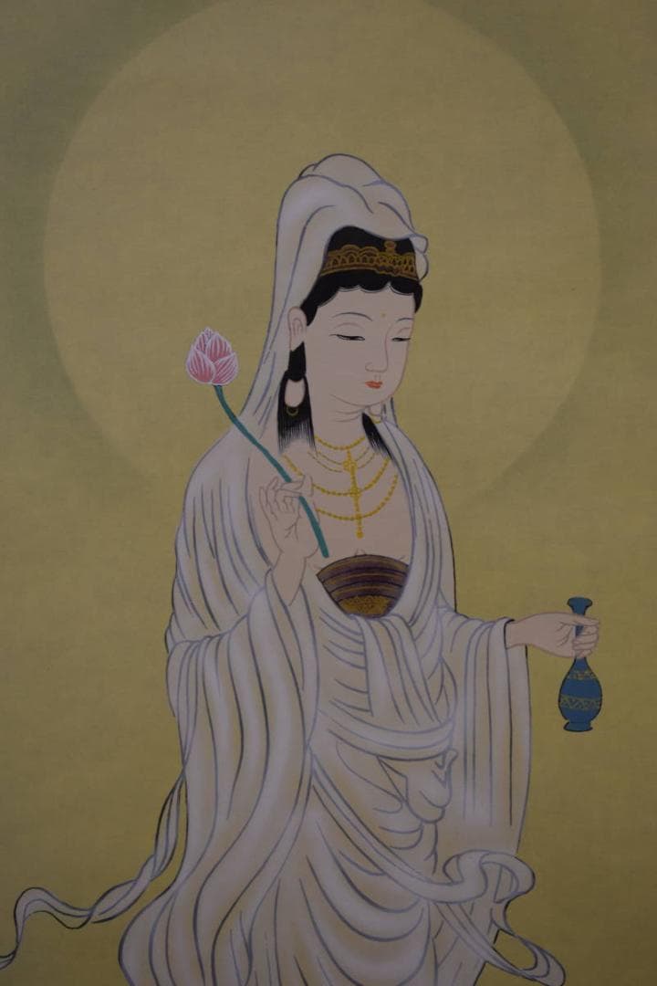 真作/旭堂/観音図/桐共箱付/布袋屋掛軸HE-967