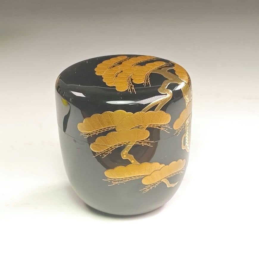 ウ225 棗『塗師　辻石斎』『表千家而妙斎　花押　極箱』『松蒔絵　内梨子地大棗』