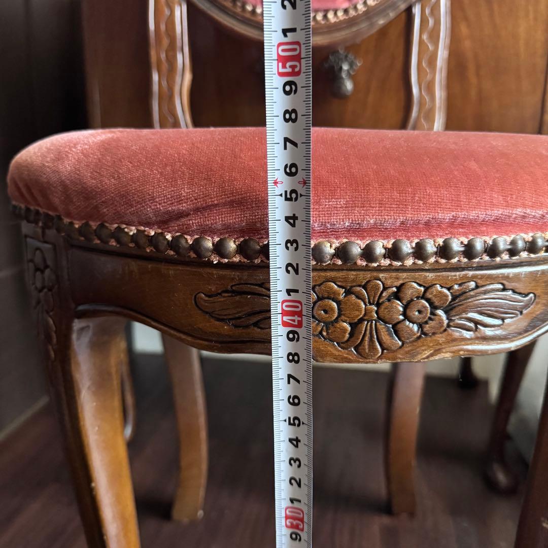 アンティークチェア　ベロア　レッド　ピンク　ウッド　ミッドセンチュリー