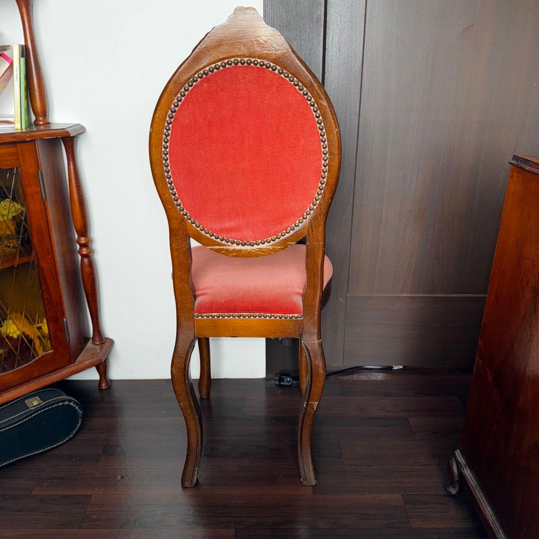 アンティークチェア　ベロア　レッド　ピンク　ウッド　ミッドセンチュリー